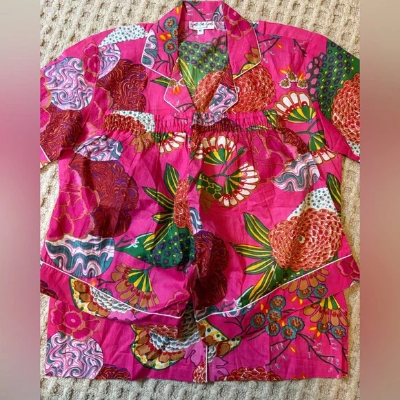 Soothe our Soul 100% Cotton Bright Color Patterned Short Sleeve Shorts PJ set XS - Picture 5 of 9